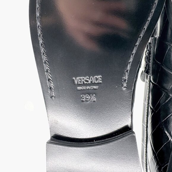 Versace Croc Embossed Medusa '95 Loafers Size 39.5 US 9.5 Black Leather Flat - Picture 12 of 15